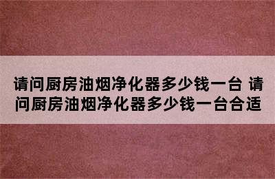 请问厨房油烟净化器多少钱一台 请问厨房油烟净化器多少钱一台合适